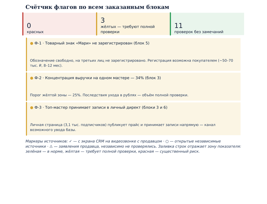 Фрагмент отчёта: счётчик флагов и находки по проверке